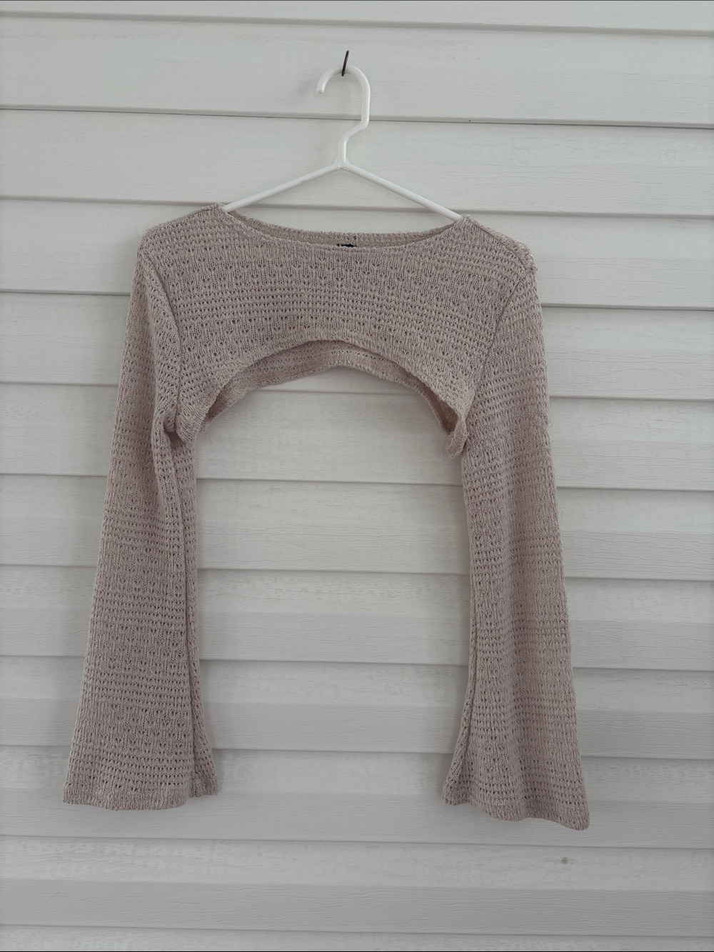 SHEIN Taupe Crochet Knit Shrug M Bell Sleeve Bolero Y2K Fairy Grunge - Picture 2 of 8